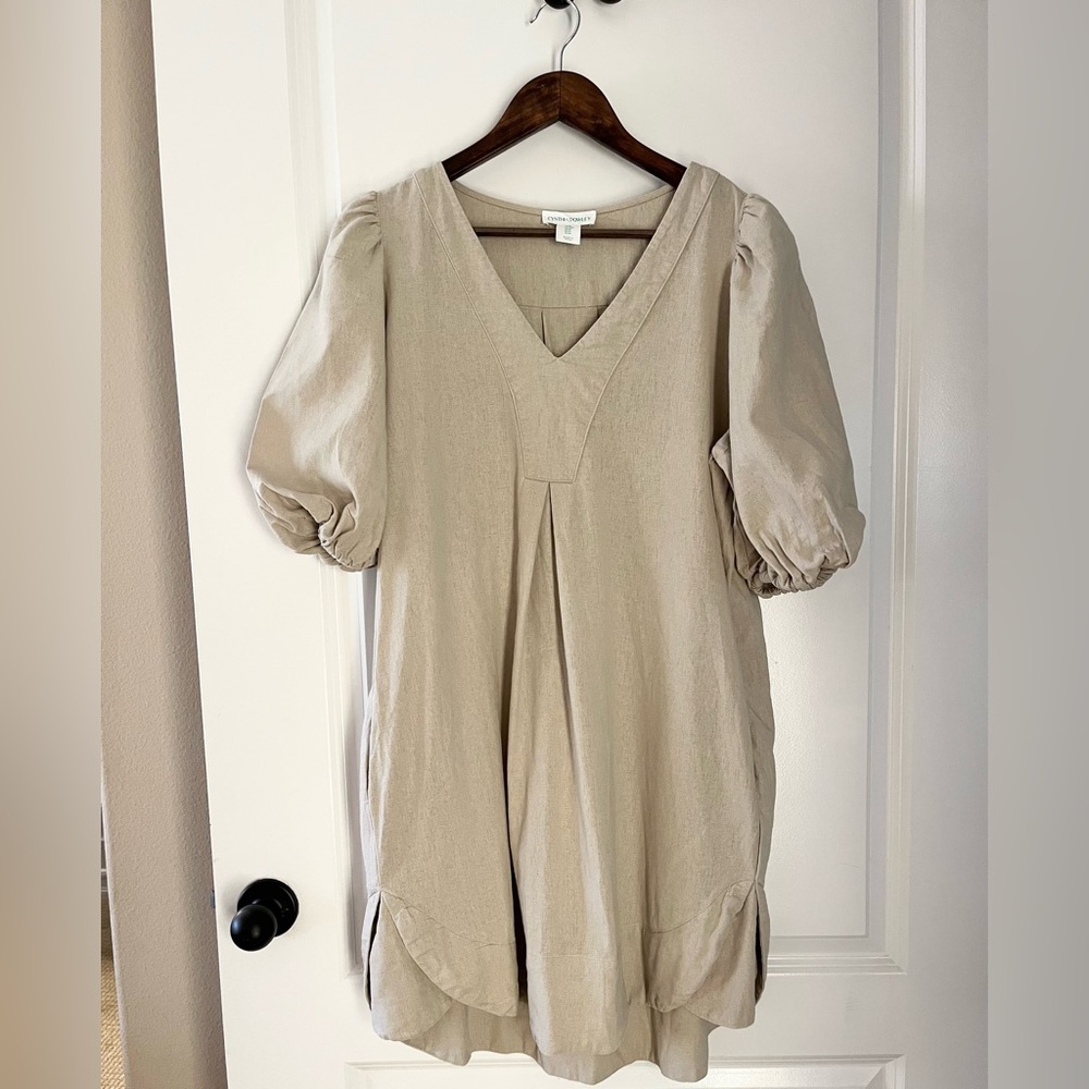 Cynthia Rowley Taupe Dress with Puff Sleeves